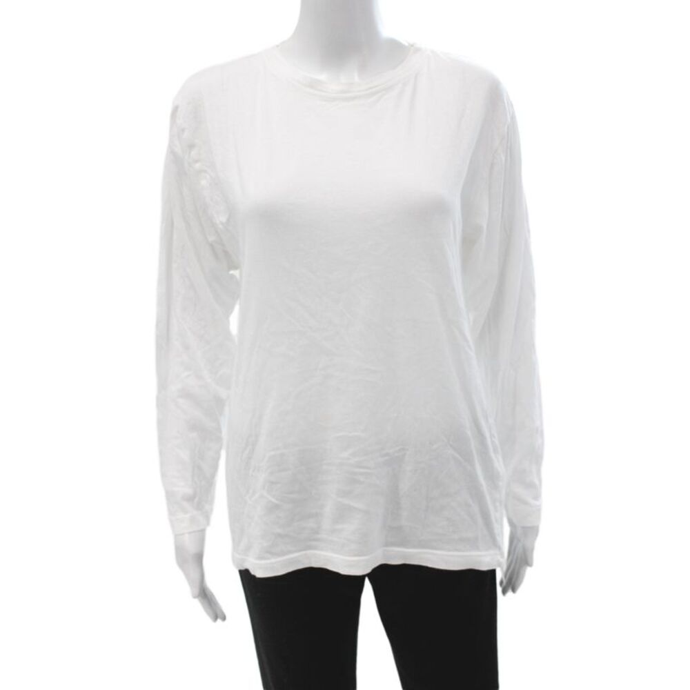IRO Women White Basic Crew Neck 100% Cotton Long Sleeve T-Shirt Size XS